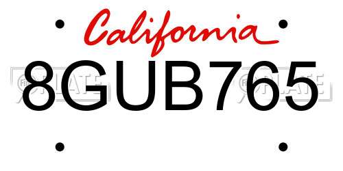 8GUB765 California License Plate