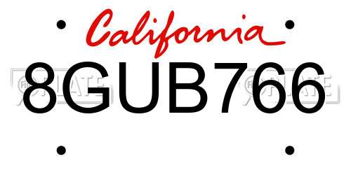 8GUB766 California License Plate