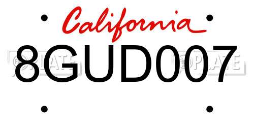 8GUD007 California License Plate