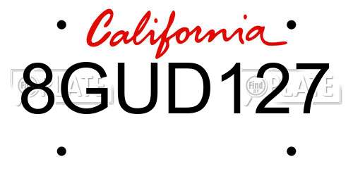 8GUD127 California License Plate