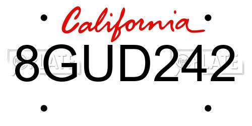 8GUD242 California License Plate