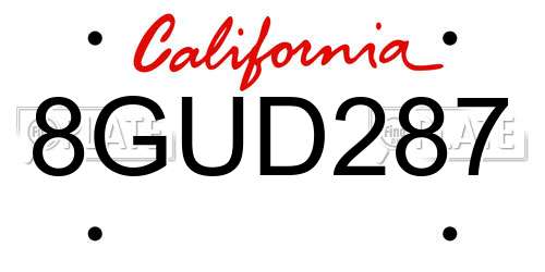 8GUD287 California License Plate