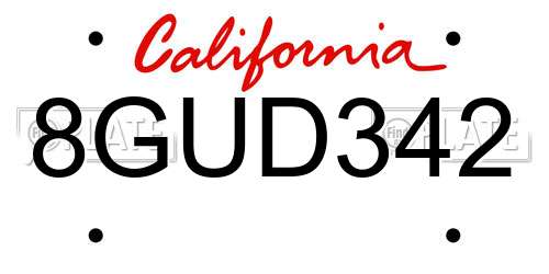 8GUD342 California License Plate