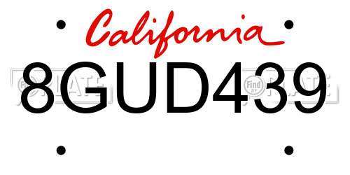 8GUD439 California License Plate