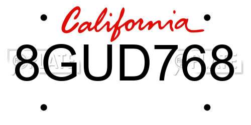 8GUD768 California License Plate
