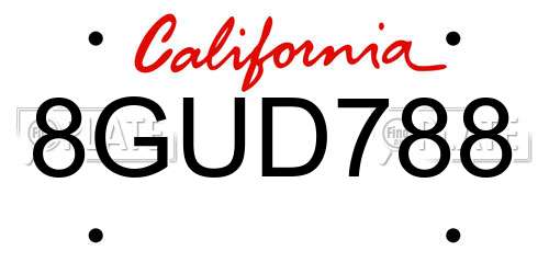 8GUD788 California License Plate