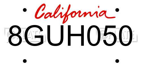 8GUH050 California License Plate