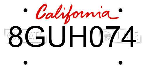 8GUH074 California License Plate