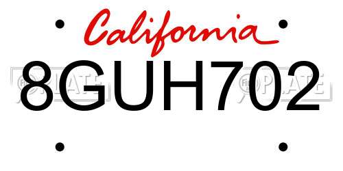8GUH702 California License Plate