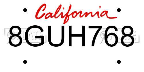 8GUH768 California License Plate