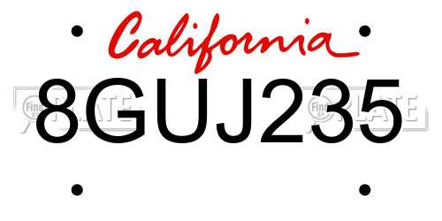 8GUJ235 California License Plate