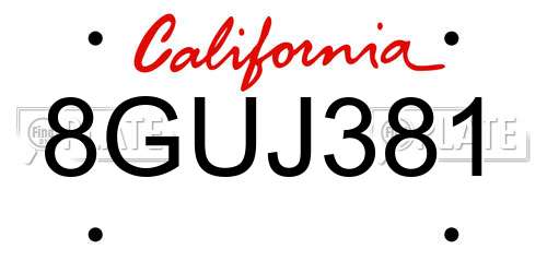 8GUJ381 California License Plate