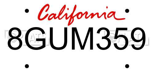 8GUM359 California License Plate