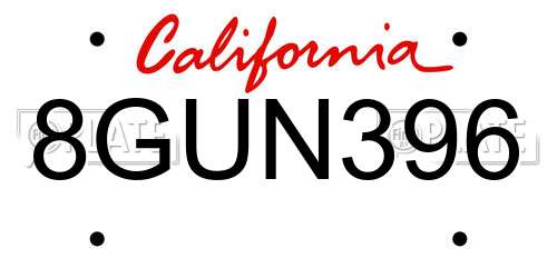 8GUN396 California License Plate