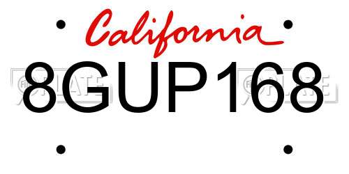 8GUP168 California License Plate