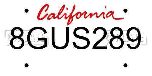 8GUS289 California License Plate