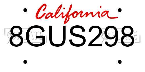 8GUS298 California License Plate