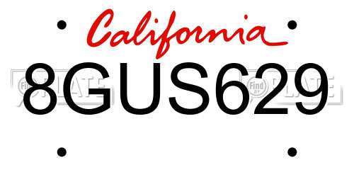 8GUS629 California License Plate