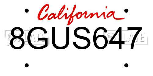 8GUS647 California License Plate