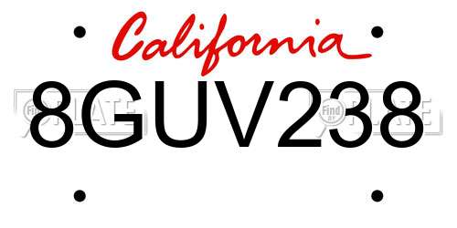 8GUV238 California License Plate