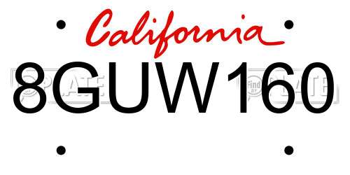 8GUW160 California License Plate