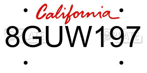 8GUW197 California License Plate