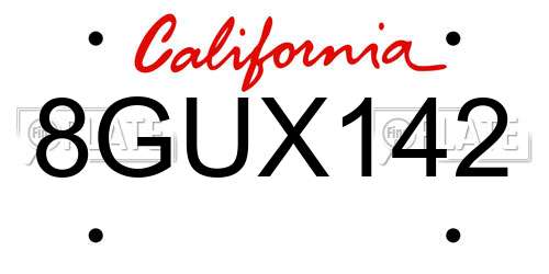 8GUX142 California License Plate