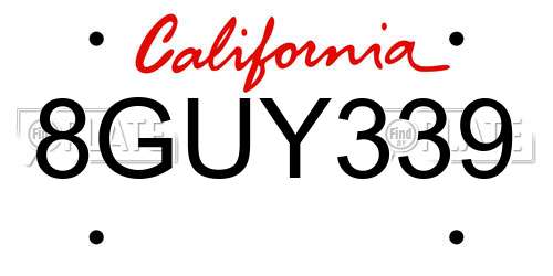 8GUY339 California License Plate