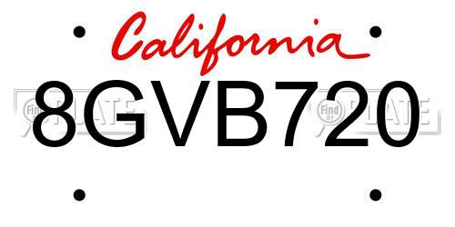 8GVB720 California License Plate