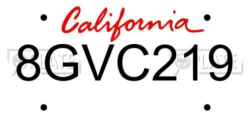 8GVC219 California License Plate
