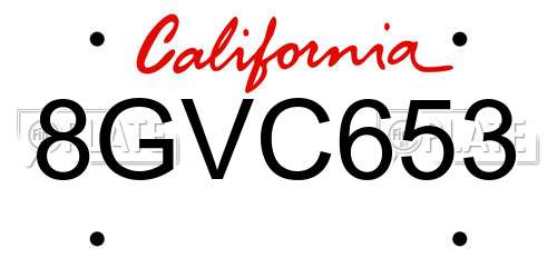 8GVC653 California License Plate