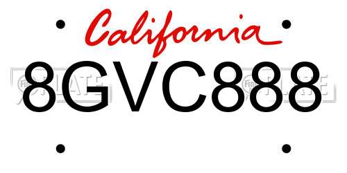 8GVC888 California License Plate