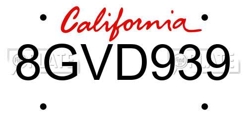8GVD939 California License Plate