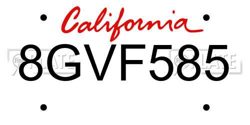 8GVF585 California License Plate