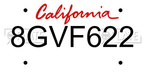 8GVF622 California License Plate