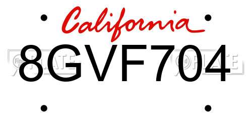 8GVF704 California License Plate