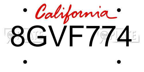 8GVF774 California License Plate