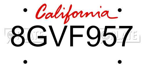8GVF957 California License Plate