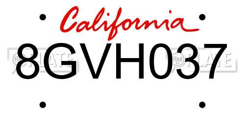 8GVH037 California License Plate
