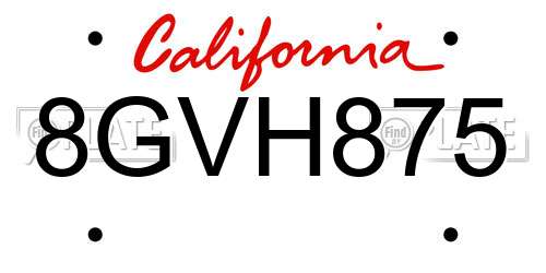 8GVH875 California License Plate