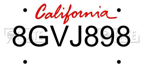 8GVJ898 California License Plate