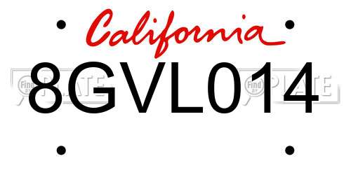 8GVL014 California License Plate