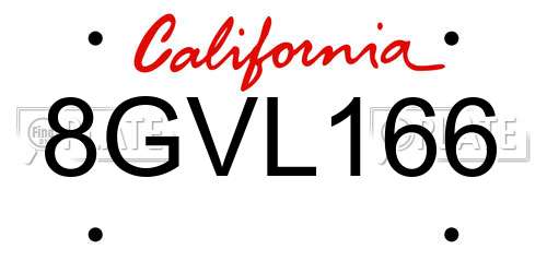 8GVL166 California License Plate
