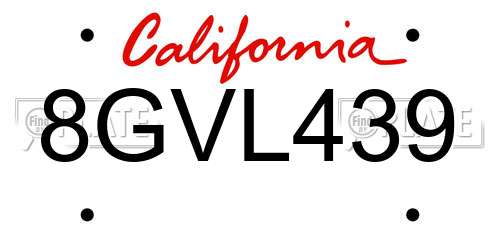 8GVL439 California License Plate