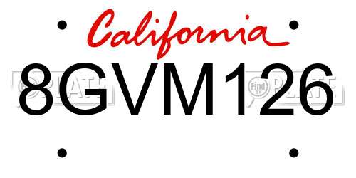 8GVM126 California License Plate