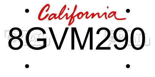 8GVM290 California License Plate