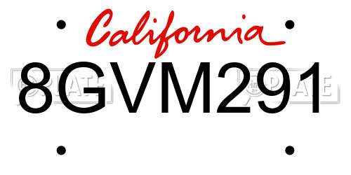 8GVM291 California License Plate
