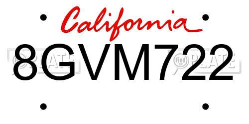 8GVM722 California License Plate