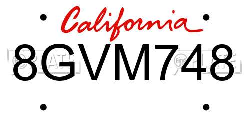 8GVM748 California License Plate