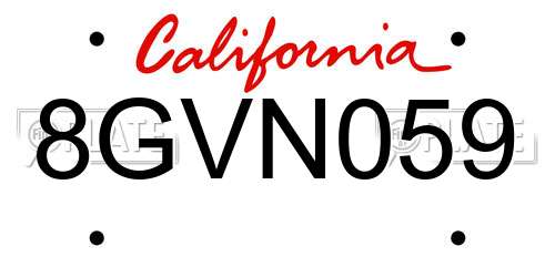 8GVN059 California License Plate